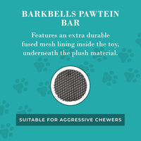 Barkbells Pawtein Bar Plush Dog Toy, Funny Parody Toys | Interactive Stuffed Squeaky Toys for Small to Large Dogs, Soft & Cuddly, Indoor/Outdoor Play, Machine Washable, Brown/Yellow
