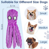 8 Pack Squeaky Octopus Plush Dog Toys for Aggressive Chewers, No Stuffing, Crinkle, Durable Interactive, 4 Colors