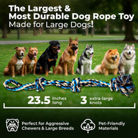 Large Dog Rope Toy, 23.5 Inch, Blue | Dog Rope Toy for Large Dogs, 3 Knot Tug of War Rope, Durable Dog Toy for Aggressive Chewers, Puppy Teething, Cotton Blend