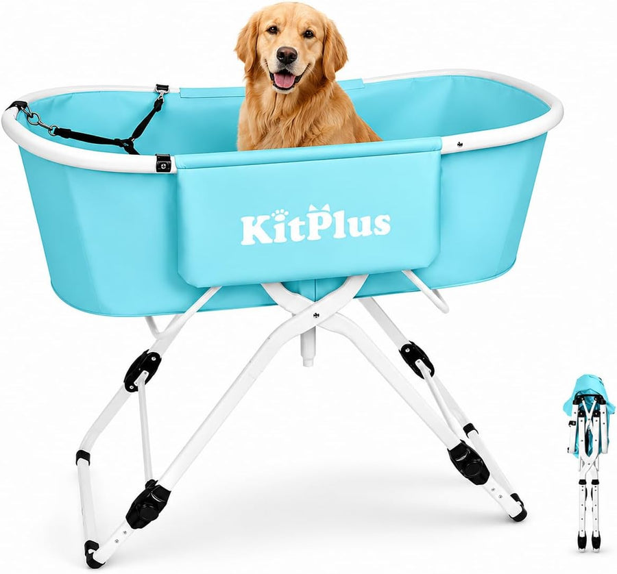 Portable Dog Bathtub, 5 Height Adjustable Dog Washing Station for Pet Shower and Grooming Foldable Bathing Tub with Storage & Anti-Slip Design for Small Large Dogs