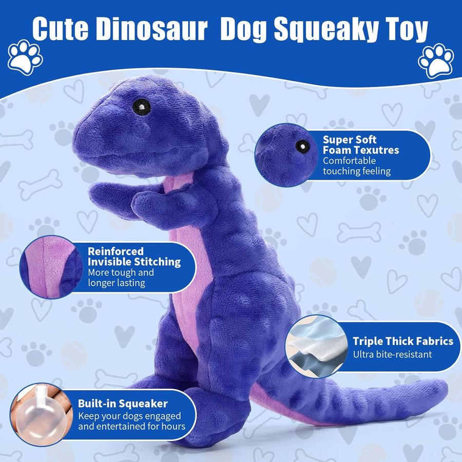 Squeaky Dog Toys Tough Chew Toys for Medium Small Puppy Dogs Stuffed Dinosaur Plush Dog Toy to Keep Them Busy