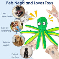 8 Pack Squeaky Octopus Plush Dog Toys for Aggressive Chewers, No Stuffing, Crinkle, Durable Interactive, 4 Colors