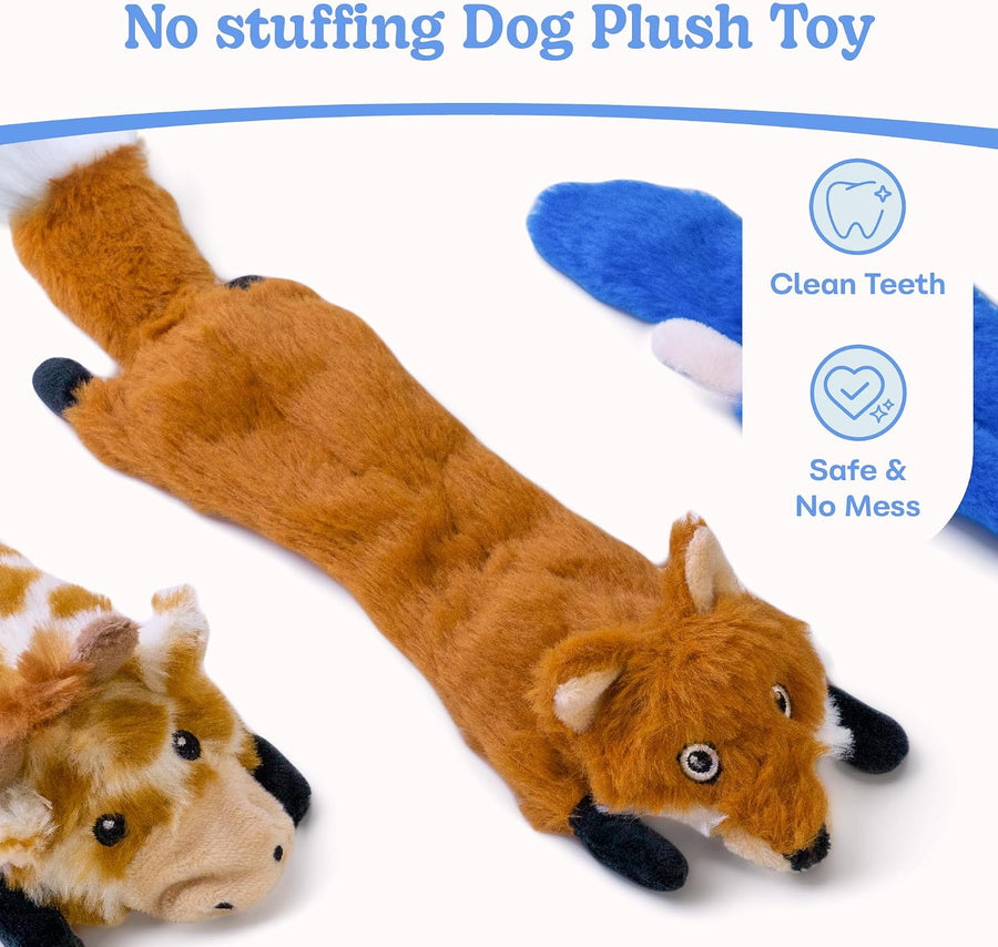 Dog Squeaky Toys No Stuffing 3 Pack, Plush Crinkle Dog Toys for Large Breed, Durable Doggie Chew Cute Animals Puppy Toy for Teething