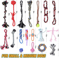 Dog Rope Toys for Small-Medium Dogs. 18 Pack for Teeth Cleaning, Chewing, Training Balls and Squeaky Toys. Best for Entertainment, Interaction,Tug of War Indoor and Outdoor.